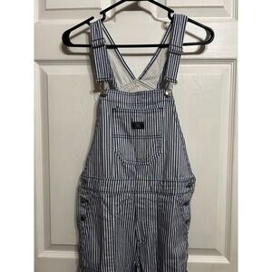 NWT Divided H&M Womens XXS Overalls Railroad Striped Blue White Cotton Buttons
